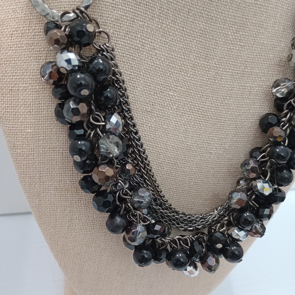 JJ Jonette Gunmetal Multi Strand Beaded Statement Necklace 20" - Picture 5 of 8